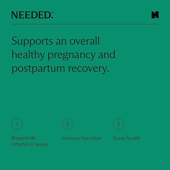 Needed. Expertly-Formulated Prenatal Vitamin D3/K2 | for Fertility, Pregnancy Breastfeeding, and Postpartum, Healthy Immunity and Bone Development, Supports Breast Milk Vitamin D Levels | 60 Capsules