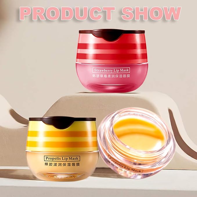 Strawberry Sleeping Lip Mask, Exfoliating Honey Balm, Hydrating & Prevention Dry and Cracked Scrubs Exfoliator, Repair Nourishes the Skin
