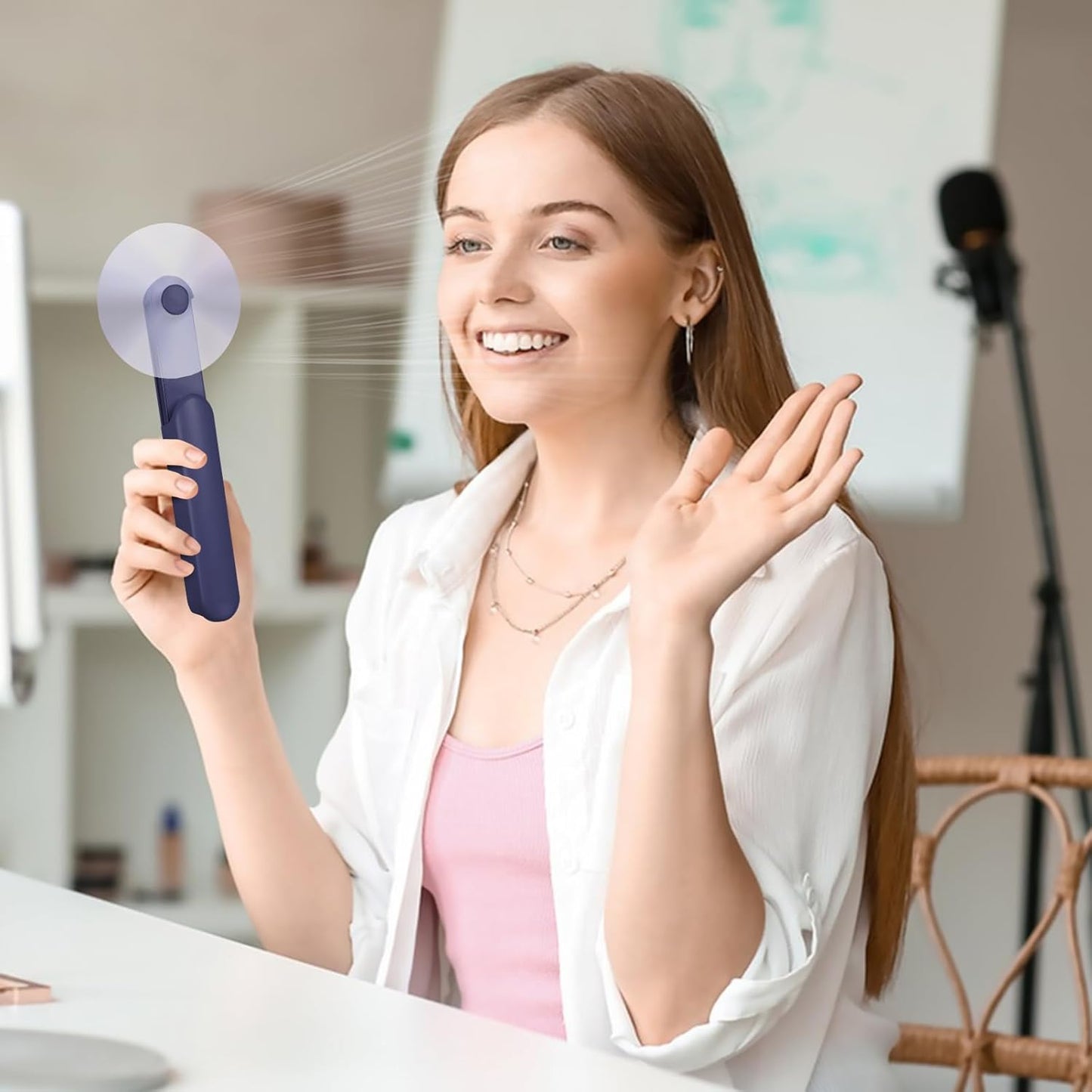 Nezylaf Portable Mini Handheld Fan, Small Rechargeable Personal Fan with Pocket Power Bank Design for Travel/Women Gifts/Disney World Accessories/Theme Park Essentials