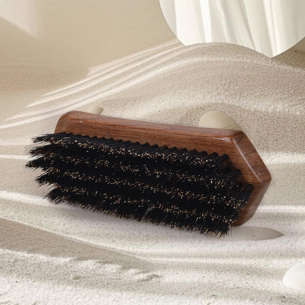 TAN MUJIANG Beard Brush with Boar Bristles - Dual Zone | Teak Wood Base | Hard & Soft Bristles for Grooming & Sensitive Skin