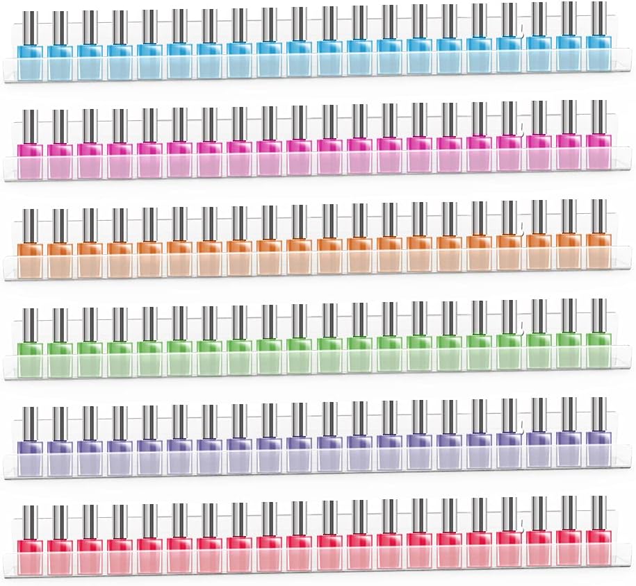 Clear Nail Polish Organizer Wall Mounted, 24 Inches Acrylic Shelf for 150 Bottles, 6 Pack