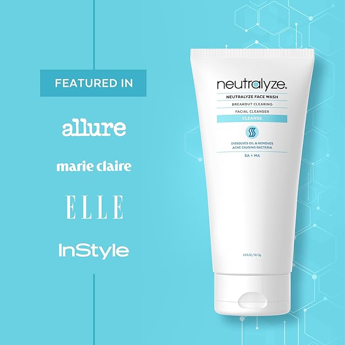 Acne Wash for Face with 2% Mandelic Acid & 2% Salicylic Acid - Professional Grade, A.H.A. + B.H.A. Facial Cleanser for Acne Prone Skin (90+ Day)