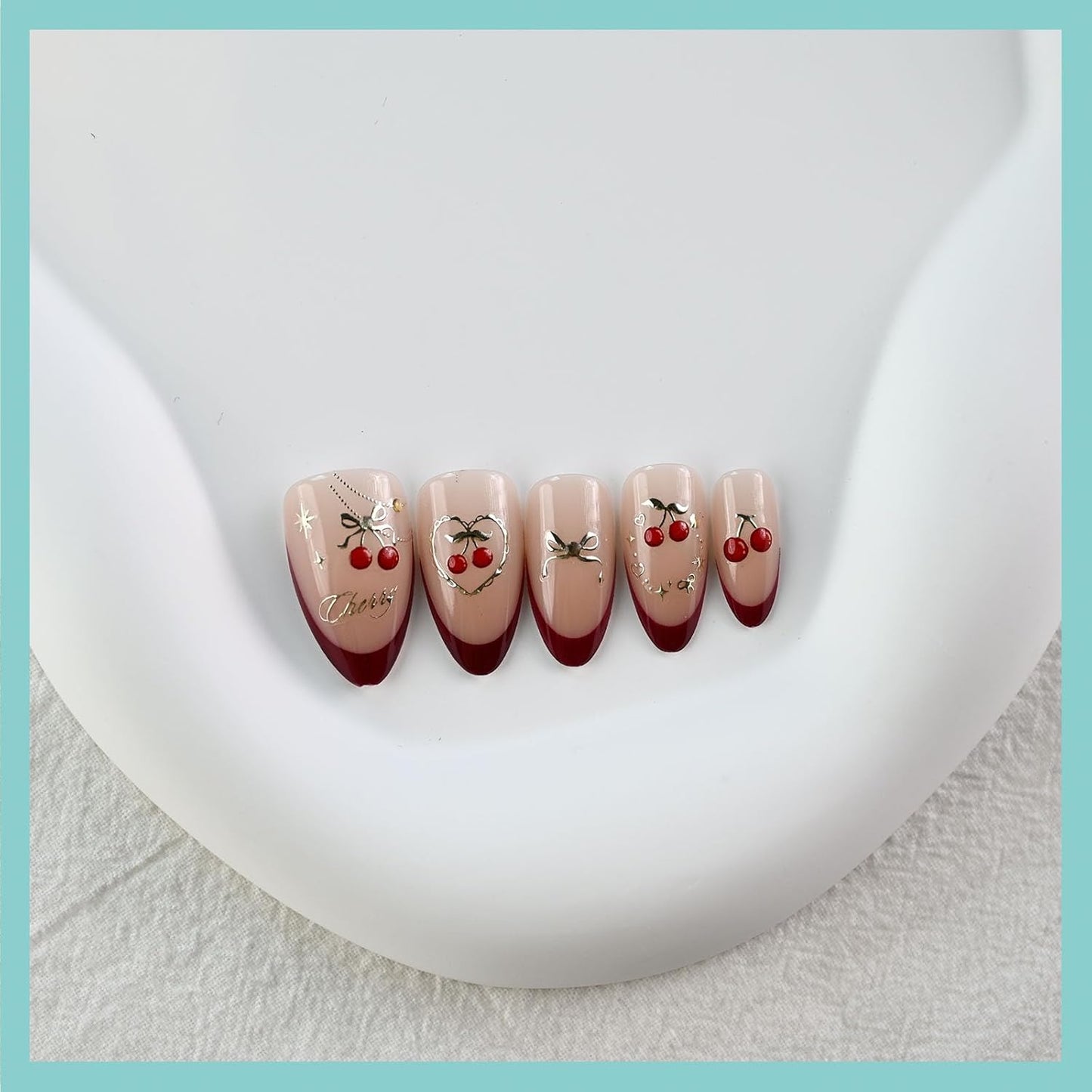 Cherry Bow Nail Art Stickers, Embossed Fruit Nail Decals, Self-Adhesive, Summer Spring Accessories for Women, Nail Decorations