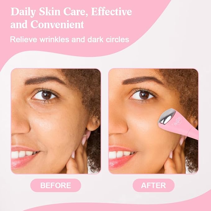 Hilph Mini Ice Roller for Face & Eyes, Face Eye Massager Roller Set with Stainless Steel and Silicone Head for Puffiness Relief, Metal Facial Ice Roller for Puffy Eyes, Reduce Fine Lines (Pink)