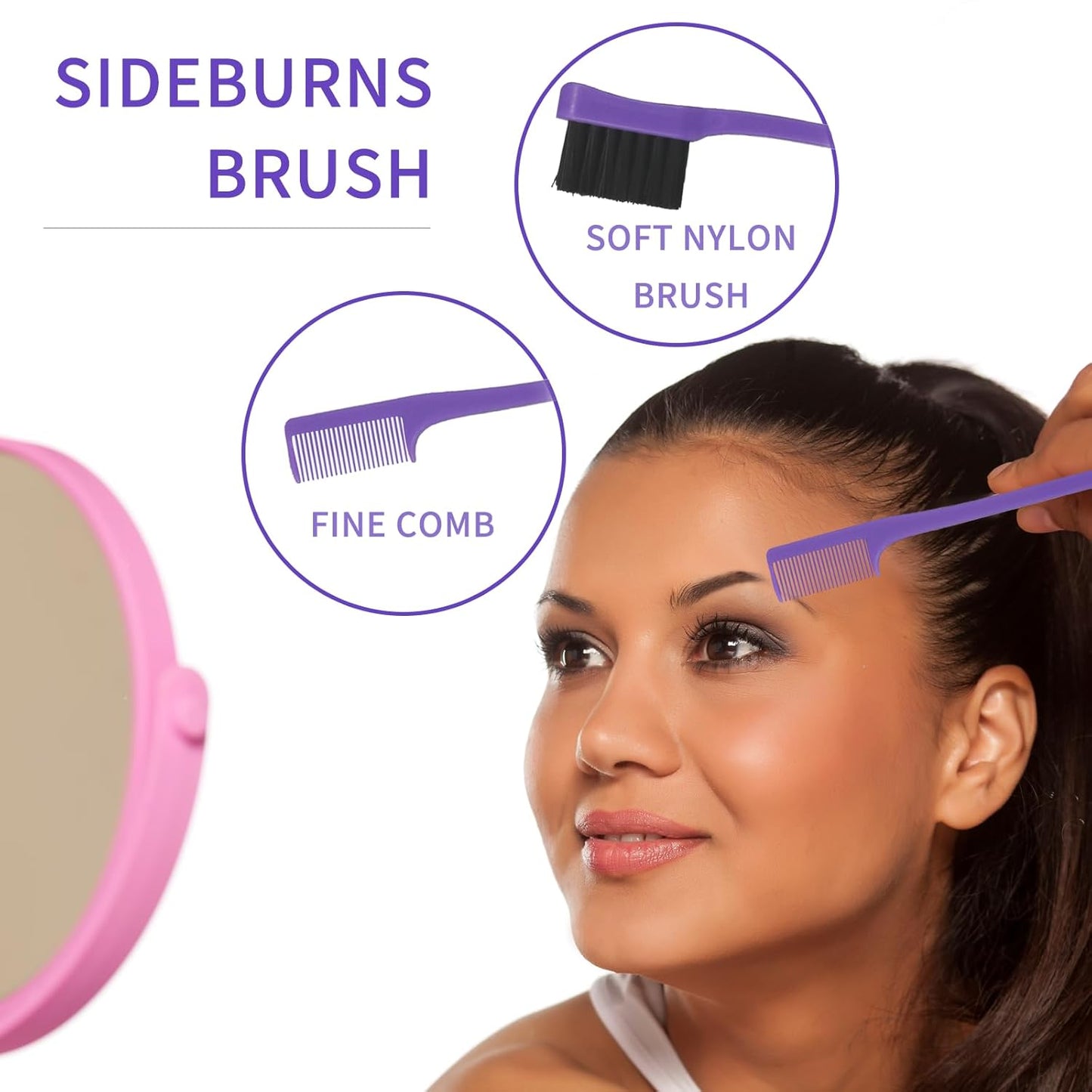 Hair Brush Set for 3a,4c,Wig/Thick/Wavy/Curly/Slick Back Hair Brushes,Rat Tail Combs,8-Row,Edge Brush,For Detangling,Braiding,Teasing,Parting,Styling,Kids,Girls,women(Purple)