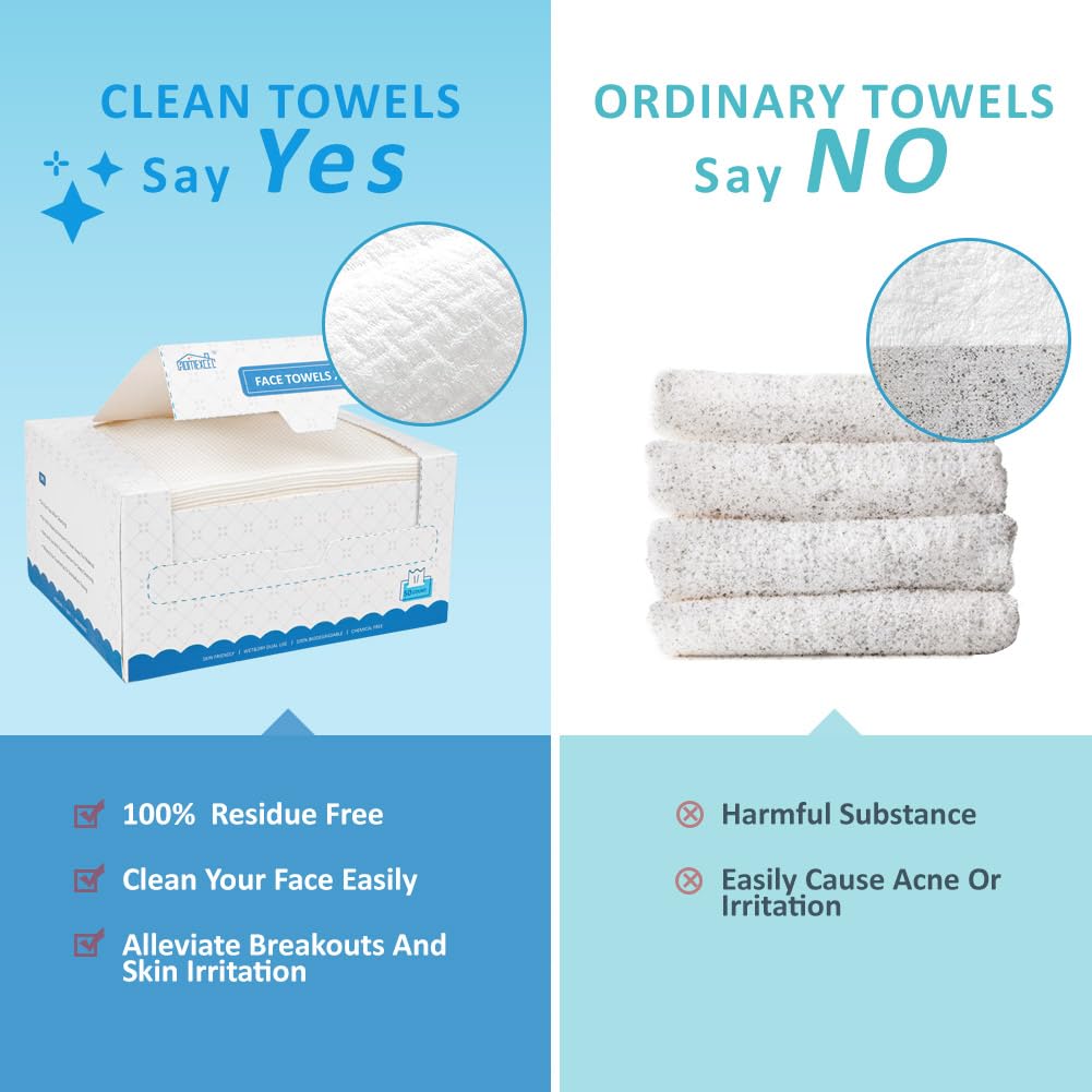 HOMEXCEL Face Towels 50 Count, Disposable Makeup Remover Wipes, Super Soft Biodegradable Dry Facial Hand Clean Facial Towels Wash Cloth