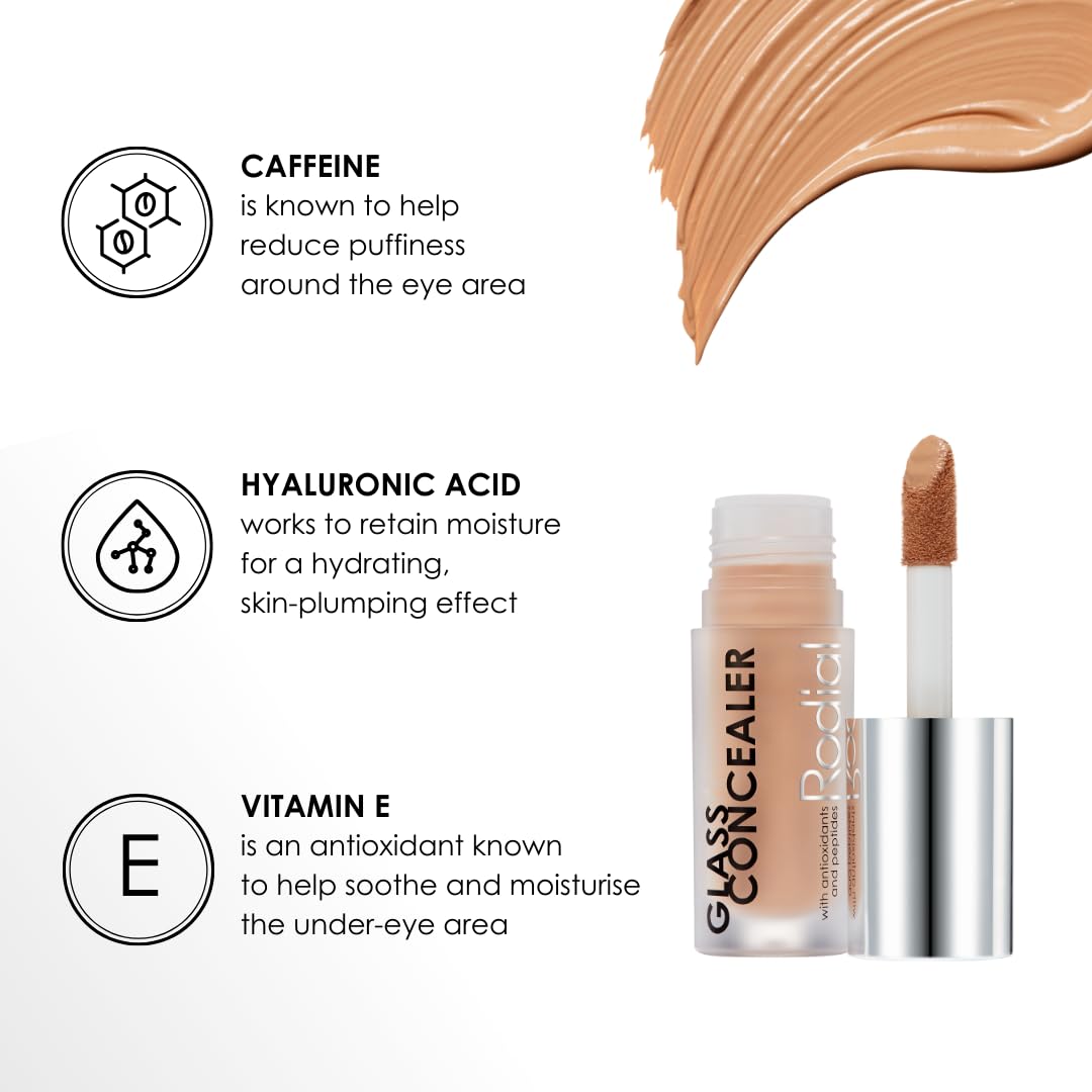 Rodial Glass Concealer Shade 4 - Luminous, Full-Coverage Cream with Peptides and Antioxidants for Flawless Skin, 0.1 fl. oz.