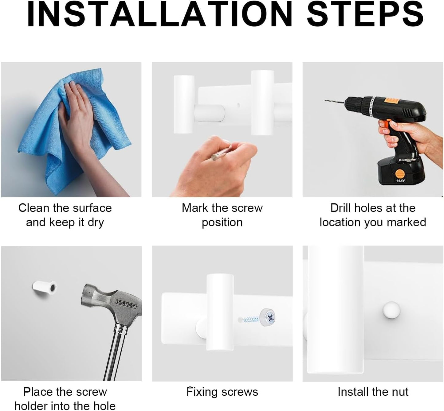 VAEHOLD Hat and Coat Wall Mount Rack - Hooks for Robes, Bags, Keys, and Towels - Bathroom Towel Hanger Organizer (White, “T“ Shape 3 Hooks 2 Pack)