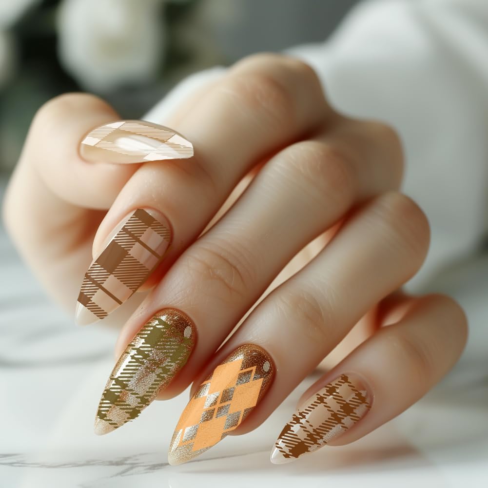 benikmake 3pcs Christmas Plaid Nail Stamp Template Classic Checkered Nail Printing Stainless Stencil for Manicure Salon Fall Theme 6x12cm 2.36x4.7inch