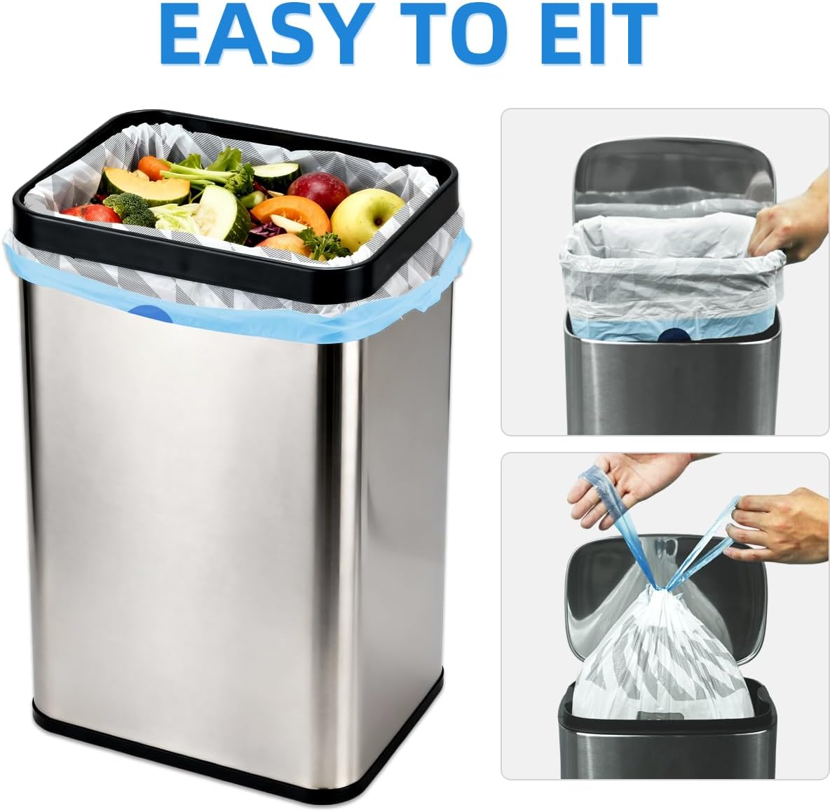 OKKEAI 2.6 Gallon Drawstring Trash Bags – 50 Count Printed Small Garbage Bags, Tear-Resistant & Leak-Proof Bin Liners, Odor Control, Safety Warning for Bathroom, Kitchen, Office