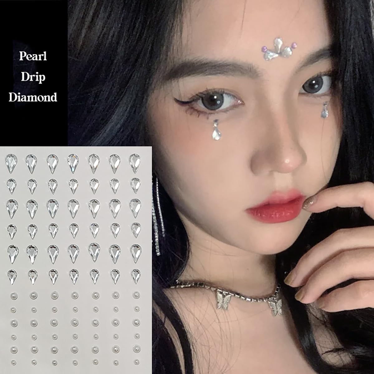 Face Gems Self-Adhesive Rhinestone Stickers, 5 Sheets - Teardrop Pearls for Face, Hair, Nails, Body Art | Makeup & Nail Decorations | Beauty Accessories for Women & Teens