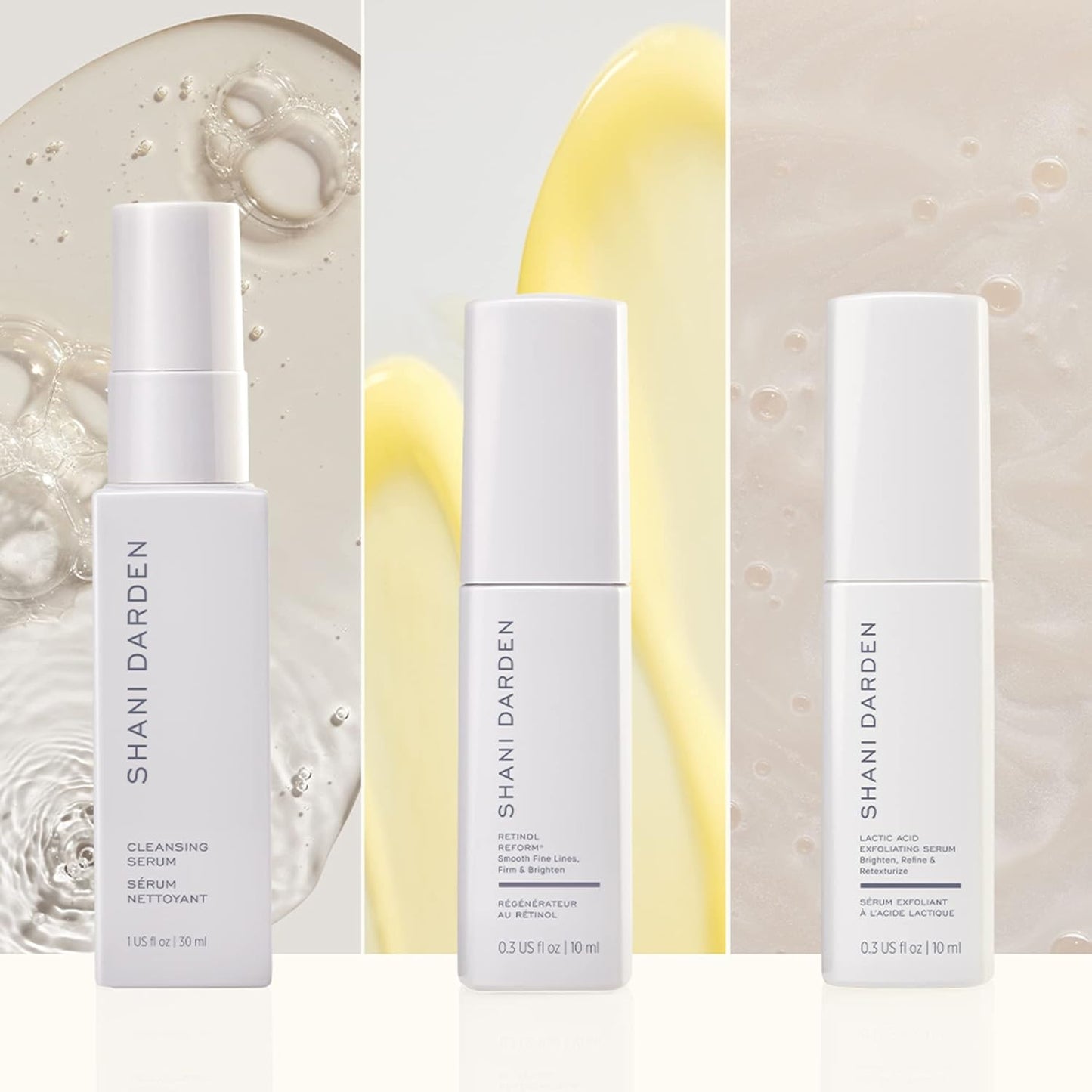 SHANI DARDEN SKIN CARE Starter Set, Travel Size Cleansing Serum, Retinol Reform Anti-Aging and Lactic Acid Face Serum for the Appearance of Glowing and Smooth Skin (3 Pack)