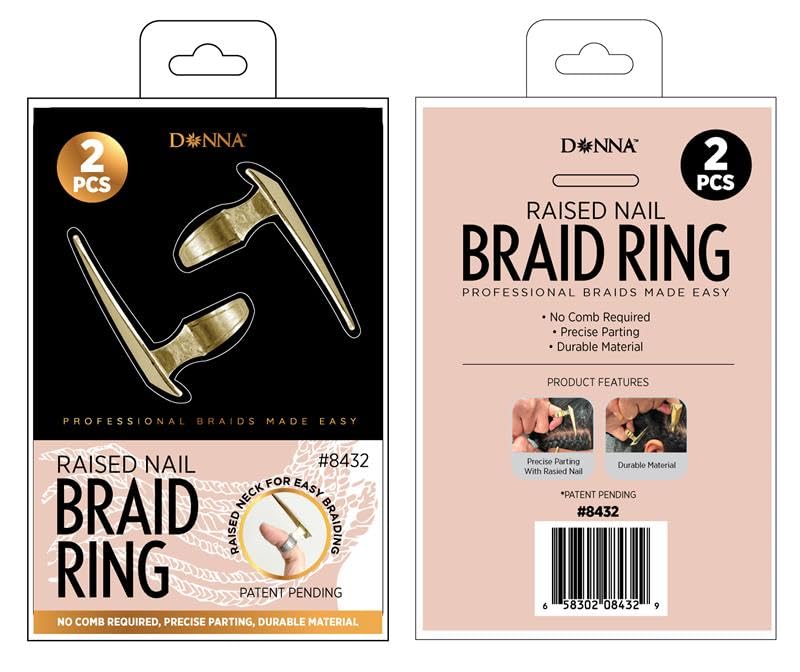 DONNA Perfect Part Braid with Carbon Parting Pintail Comb – Stainless Steel Finger Ring Tool for Hair Parting & Braiding Sectioning – Salon & DIY Styling Aid (RING 2PCS)