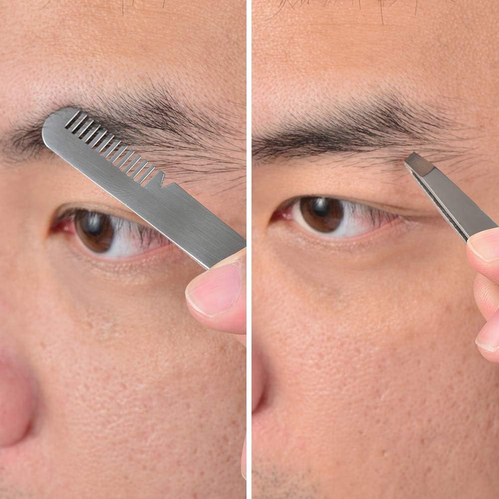 Professional Stainless Steel Curved Rounded Facial Hair Scissors Tweezers Set For Men Moustache, Nose Hair, Beard Trimming Scissors,Safety Use for Eyebrows,Eyelashes,Ear Hair - PU Leather Bag