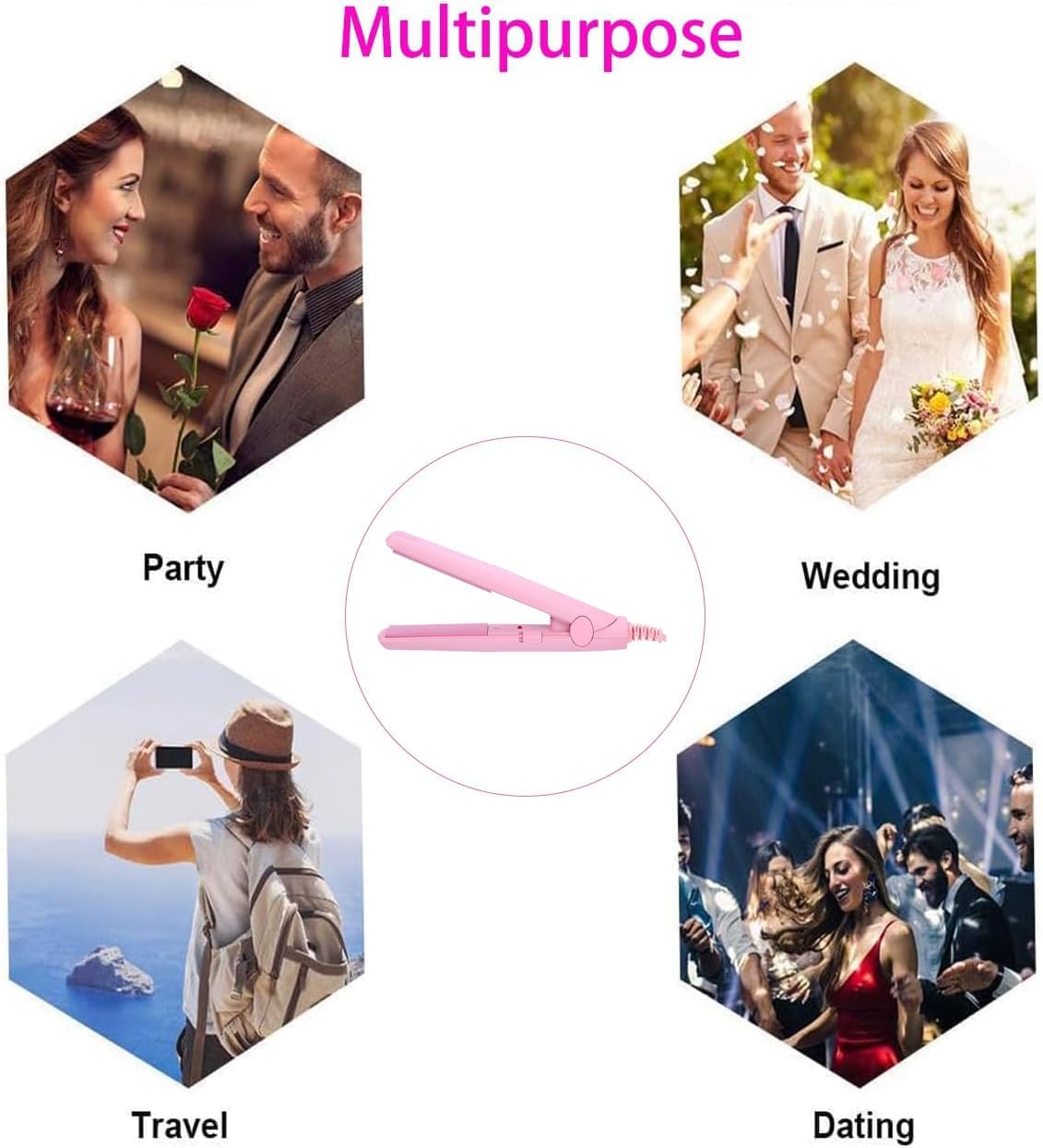 Mini Hair Curler Mini Hair Straightener, Hairstyling Iron Heating Curler,Flat Iron Hair Straightener for Travel Flat Iron Dormitory or Home (Pink)