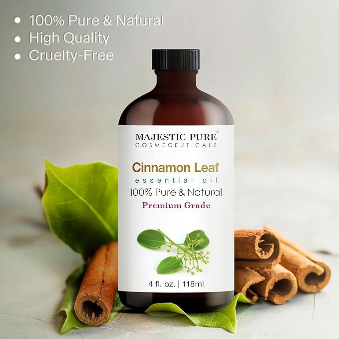 Majestic Pure Cinnamon Essential Oil | 100% Pure and Natural Cinnamon Oil | Premium Grade Essential Oils for Hair Care, Home Diffusers, Skin, Aromatherapy, Massage and Humidifiers | 4 Fl Oz