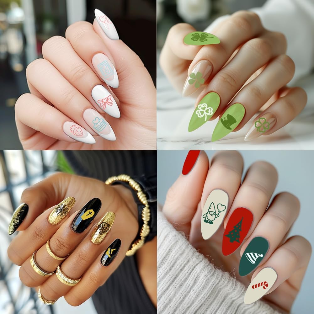 3Pcs Holiday Nail Stamping Plate Set Christmas Halloween Nail Stamp Templates Easter St. Patrick's Day Metal Reusable Tools with Stamper Scraper for Manicure Printing