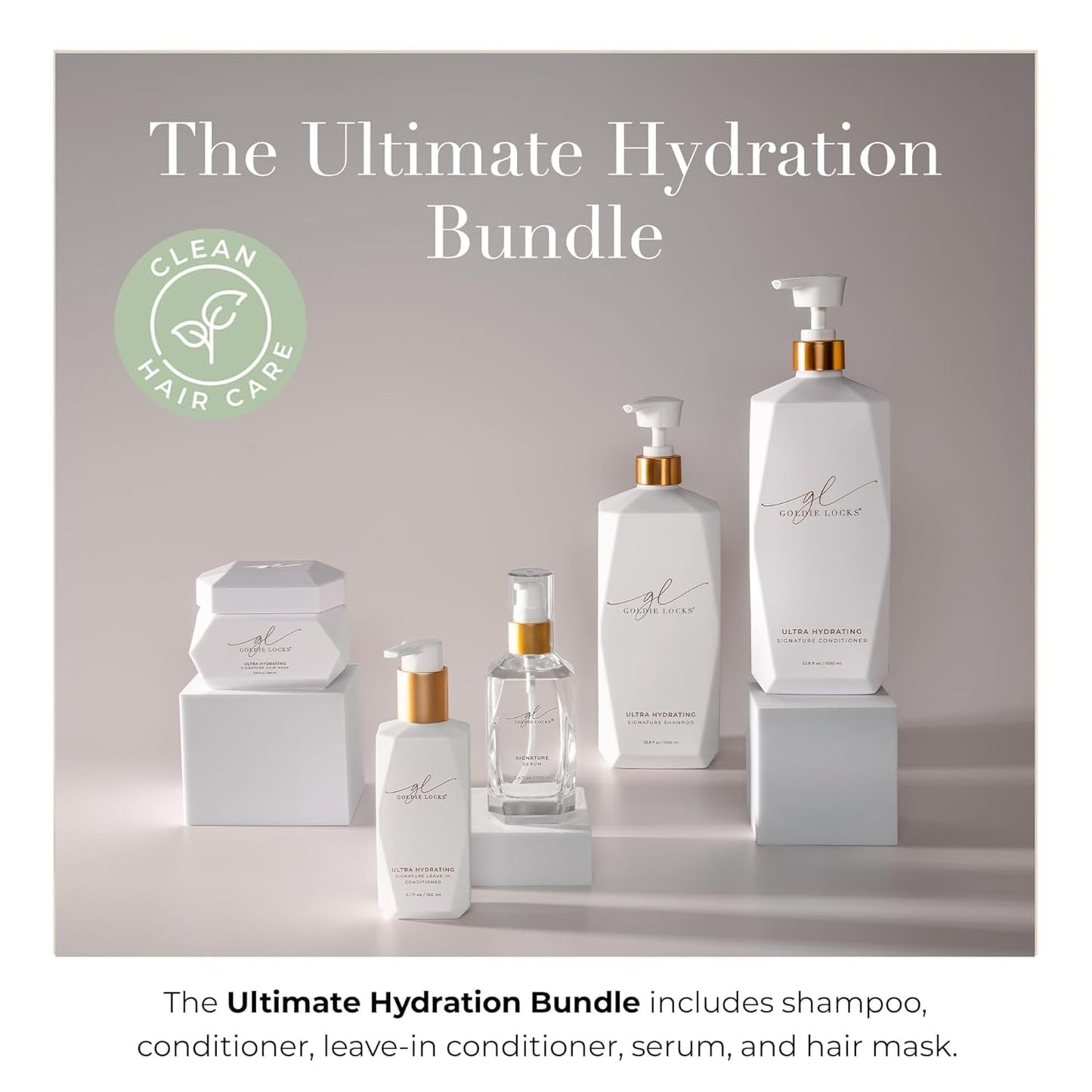 Goldie Locks Ultra Hydrating Shampoo & Conditioner Set - Sulfate-Free, Paraben-Free - for Frizz Control, Shine & Strength - Color Safe & Extension Safe - Protein-Free - 2 x 33.8 fl oz