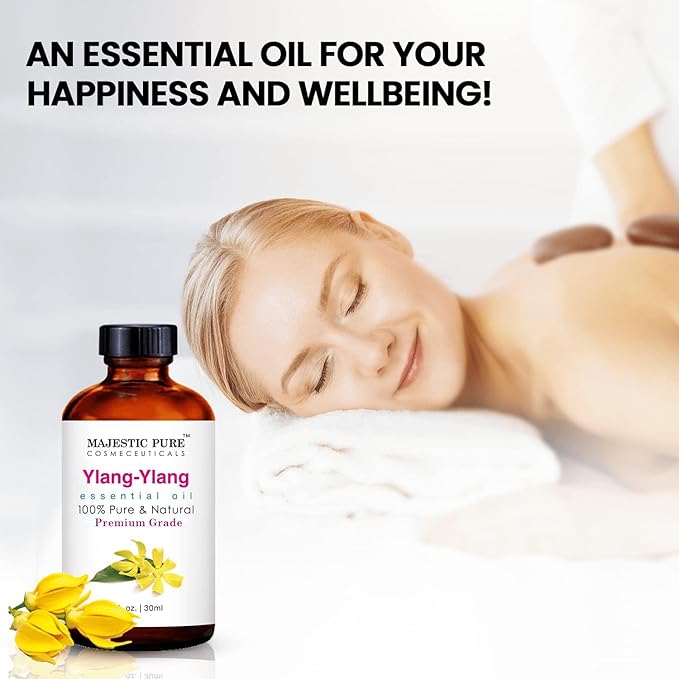 MAJESTIC PURE Ylang Ylang Essential Oil | 100% Pure and Natural Ylang Ylang Oil | Premium Grade Essential Oils for Hair Care, Home Diffusers, Skin, Aromatherapy, Massage and Humidifiers | 1 Fl Oz