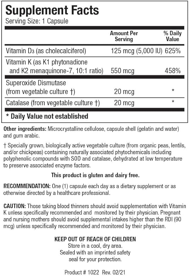 Biotics Research Bio DK Caps 125 Emulsified Vitamin D3 and 550 Vitamin K, Easy to Take Capsule, MK 7, Stronger Bones, Heart Health, Musculoskeletal Strength, Healthy BMI 60 Capsules