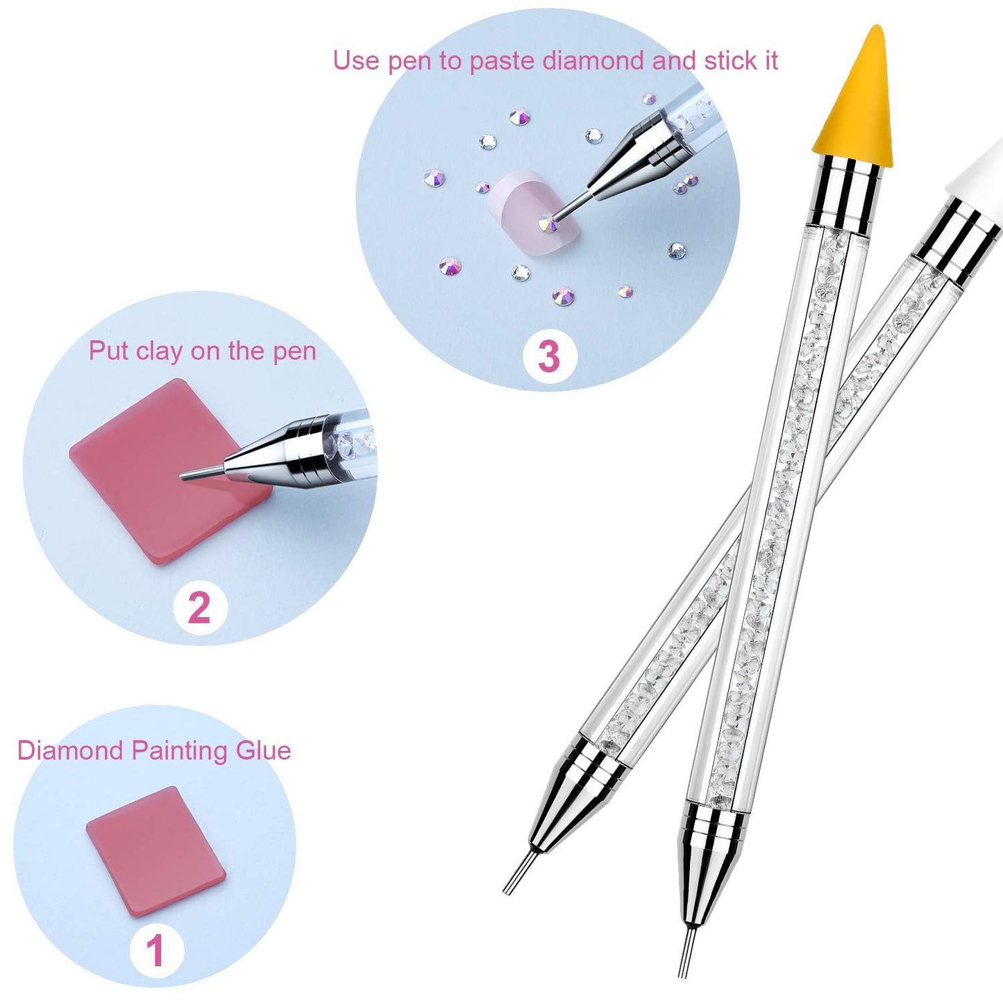 Tatuo 2 Pieces Rhinestone Picker Dotting Pen, Dual-ended Rhinestone Gems Crystals Studs Picker Wax Pencil Pen Crystal Beads Handle Manicure Nail Art DIY Decoration Tool (White)