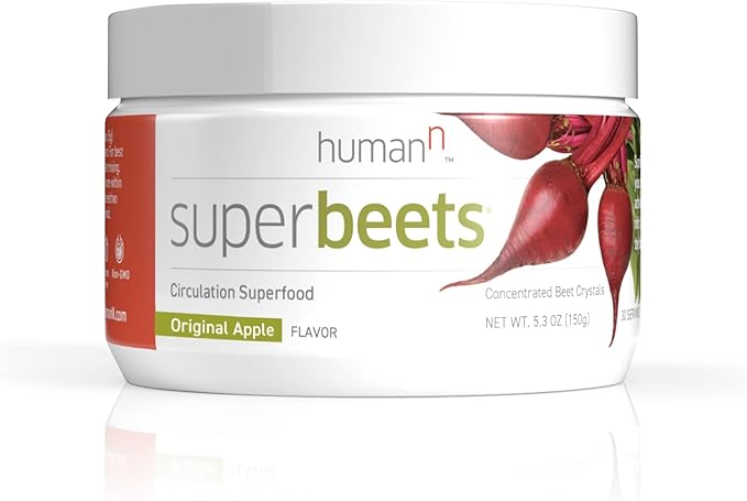 HumanN SuperBeets Beetroot Powder - Nitric Oxide Boost for Blood Pressure, Circulation & Heart Health Support - Non-GMO Superfood Supplement - Original Apple Flavor, 30 Servings