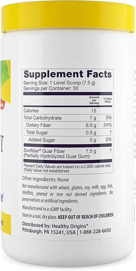 Healthy Origins Healthy Fiber - Clear Mixing (Sunfiber), 225 g - Gut Health Supplements for Women & Men - Fiber Powder Dietary Supplement - Gluten-Free Supplement - 7.9 Oz