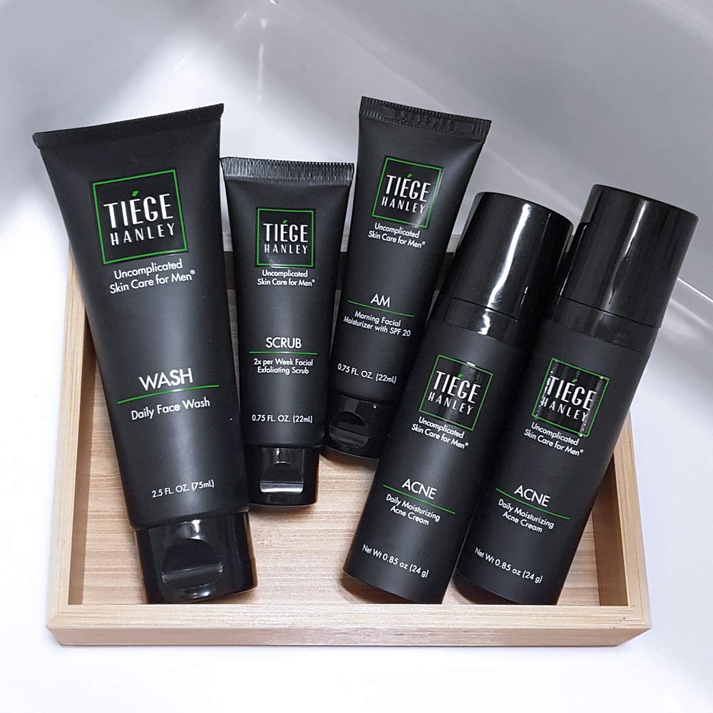 Tiege Hanley | Acne System Level 2 | Dermatologist Recommended Formula: Face Wash, AM Moisturizer with SPF20, Exfoliating Scrub and 1.6% Salicylic Acid Cream 2X | Uncomplicated Skin Care for Men