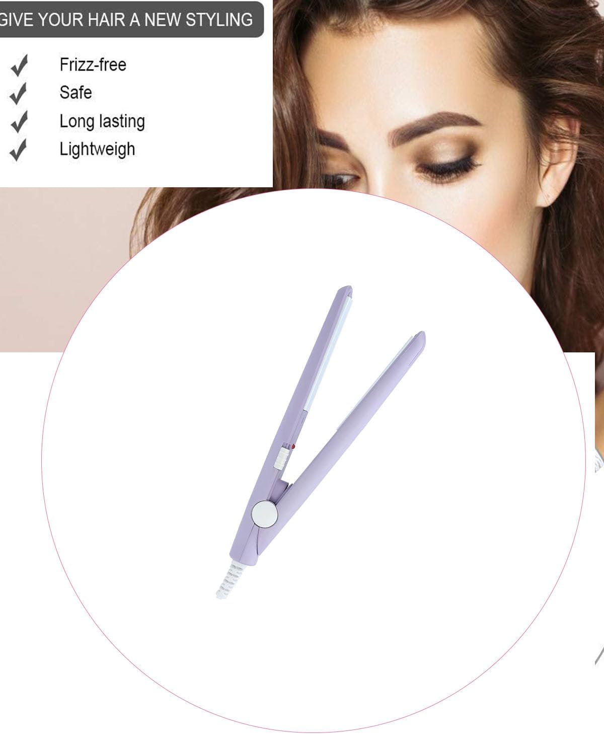 WenTigDY Hair Straightener, 2 in 1 Hair Curler, Mini Hair Straightener, Hairstyling Iron Heating Curler, Tourmaline Ceramic + Plastic, 190C, for Travel, Dormitory or Home (Purple)