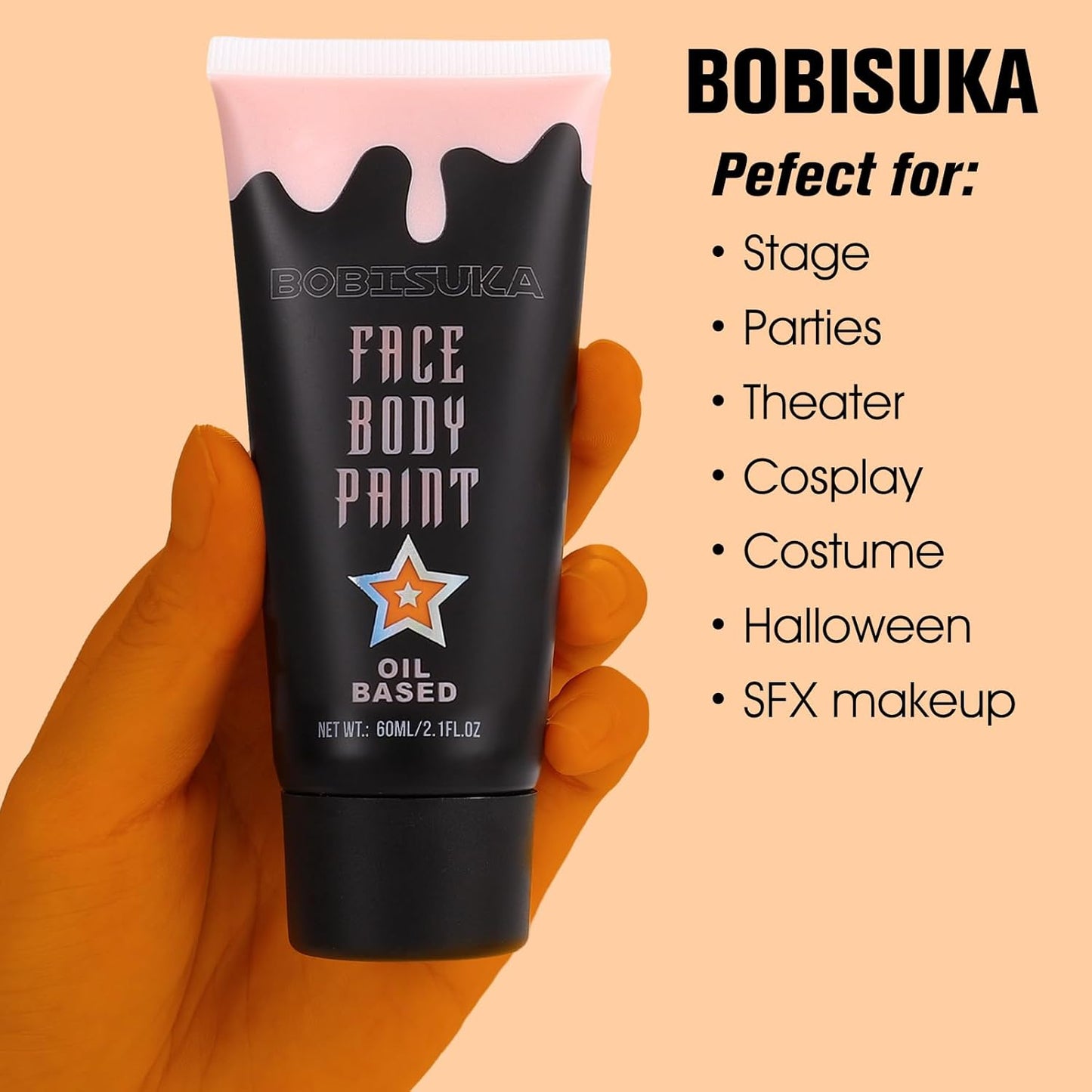 BOBISUKA Orange Face Body Paint, High Pigmented Face Painting Kit for Halloween Makeup, Scary Pumpkin, Tiger Cosplay, Costume, SFX Special Effect and Theme Parties(2.1 Fl.oz)