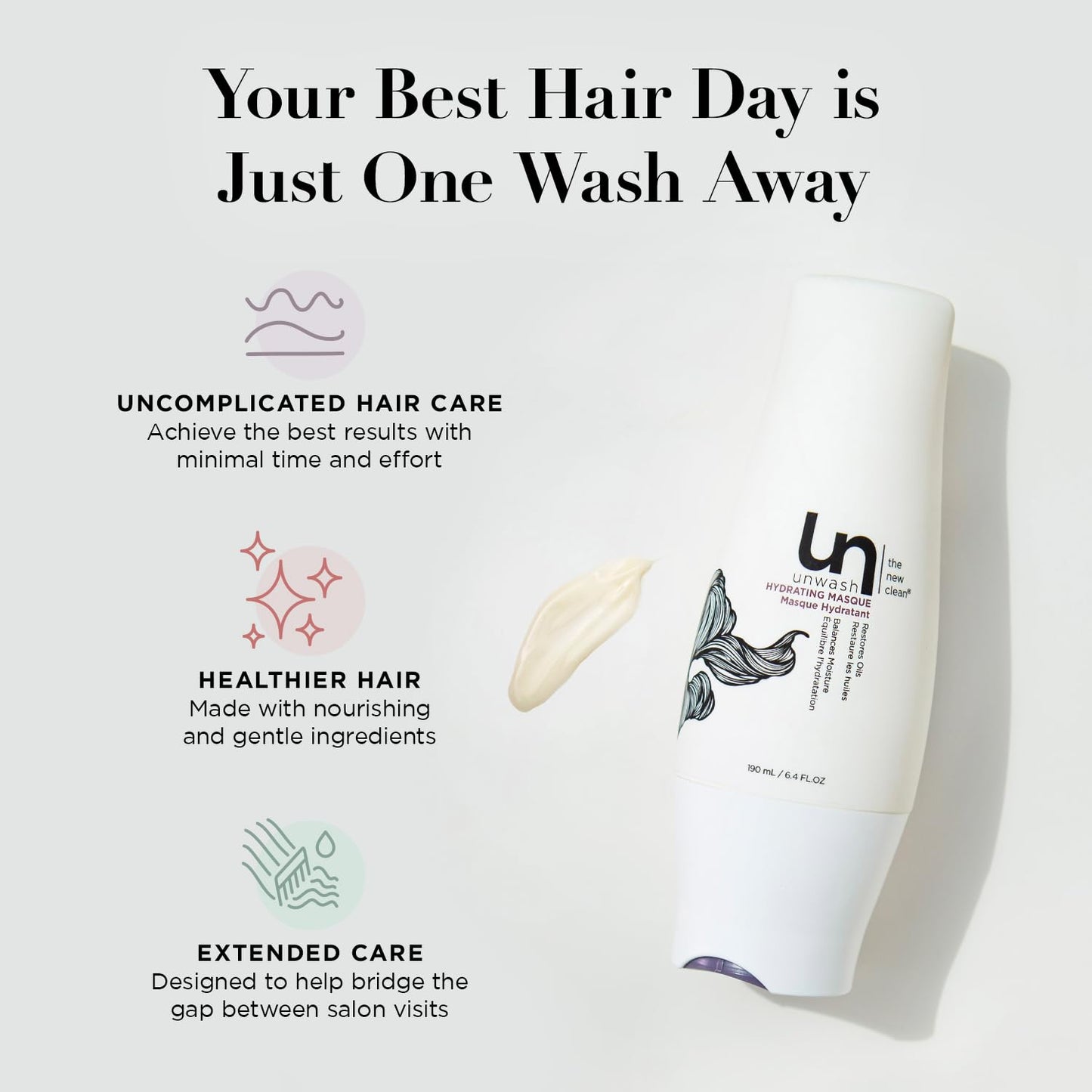 unwash Hydrating Hair Masque - Deep Conditioning & Restorative Hair Treatment for Damaged, Dry & Colored Hair, Sulfate & Paraben Free, Made w/Argan and Coconut Oils, 6.4 Fl Oz