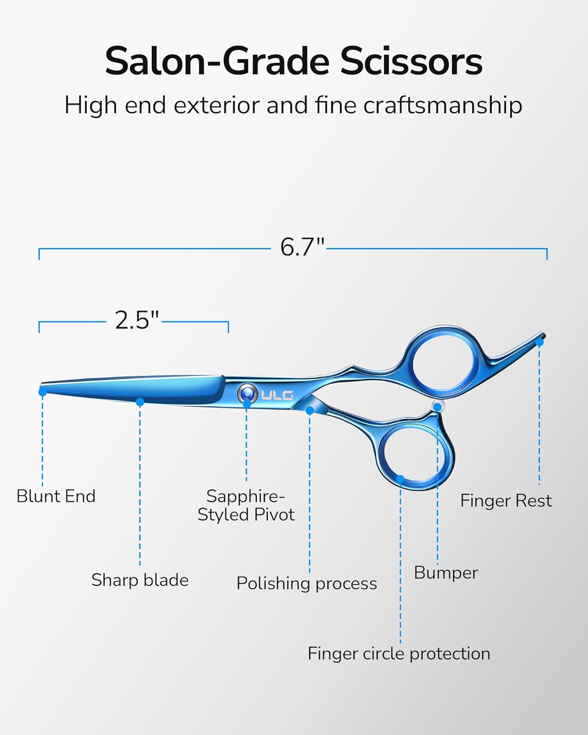 ULG Hair Cutting Scissors, Professional Hair Scissors 6.5 inch Right-Hand Razor Edge Barber Shears Salon Hair Cutting Shears Made of Japanese Stainless Steel, Hand Sharpened Navy