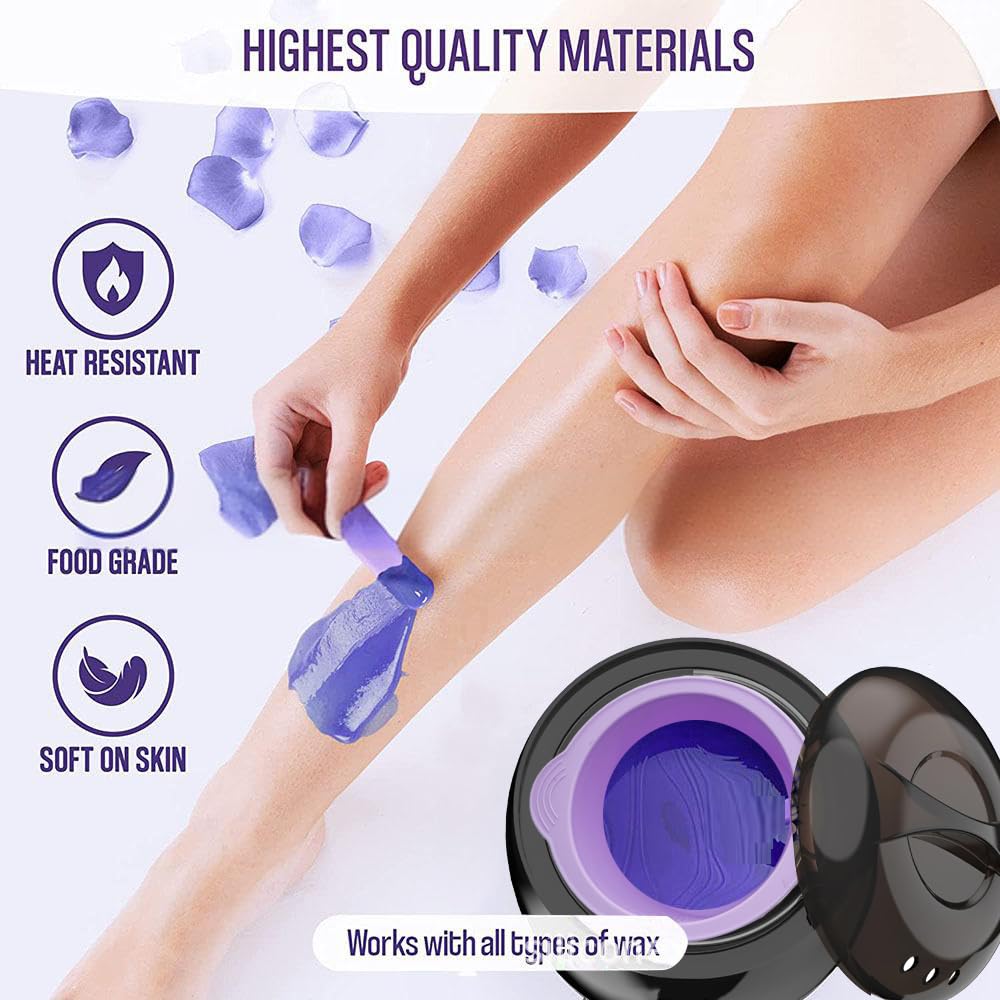 Silicone Wax Warmer Liner, Silicone Wax Bowl for Warmer 14 oz, Non-Stick Melt Pot Replacement, Reusable Melt Liner with 50 Pcs Waxing Sticks & 50 Pcs Protective Collars Ring