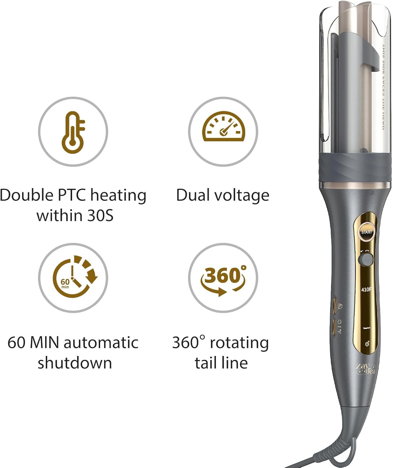 Zavarea Automatic Rotating Curling Iron for Long Hair - 1 Inch Curling Wand for Beach Waves & Loose Curls, Easy Hair Curler for Beginners, Anti-Scald & Frizz-Free, Dual Voltage for Travel