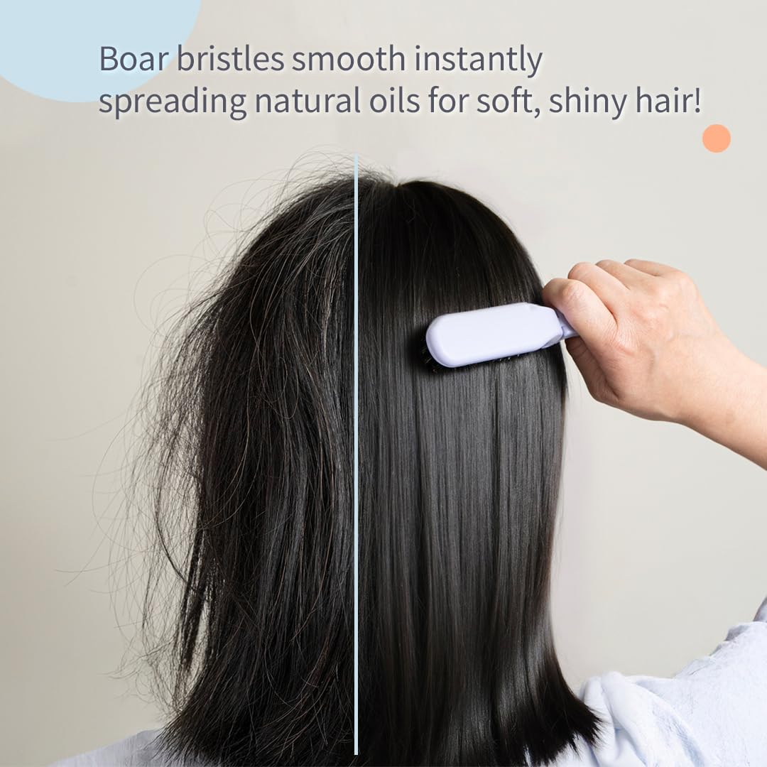 Uffy MiniPop Travel Hair Brush – Mini Folding Boar Bristles for Women, Men & Kids | Kid-Friendly Compact Comb for Wet & Dry Hair, Curly or Straight | Pocket-Size Detangler – Lemonade