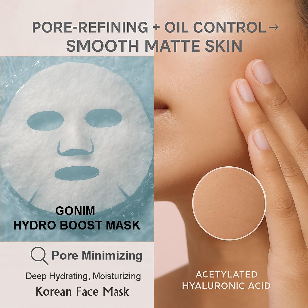 GONIM Face Mask Korean Skin Care with Hyaluronic Acid Serum, Collagen Activation, Vitamin C-Face Masks Skincare Hydration, Moisturizing Sheet Mask, Travel Essentials, Korean Face Mask 30ml x5pcs