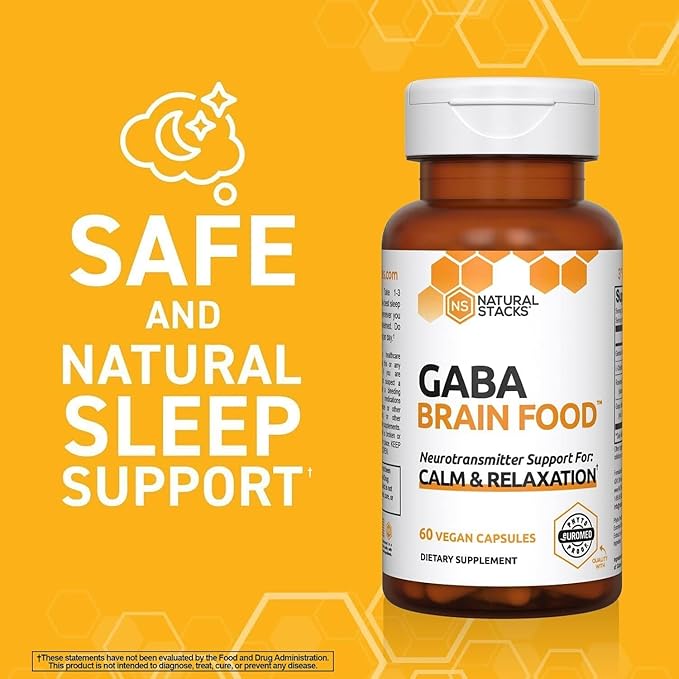 NATURAL STACKS GABA Supplement - L-Citrulline & Grape Seed Extract - Deep Relaxation and Calm - Night Time Aid - Promotes Healthy Production of GABA (Gamma-Aminobutyric Acid) - 60 Capsules
