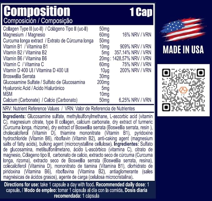 Hyaluronic Acid, Type II Collagen, Magnesium B1, Vitamin B2, Vitamin B6, Vitamin 1 a