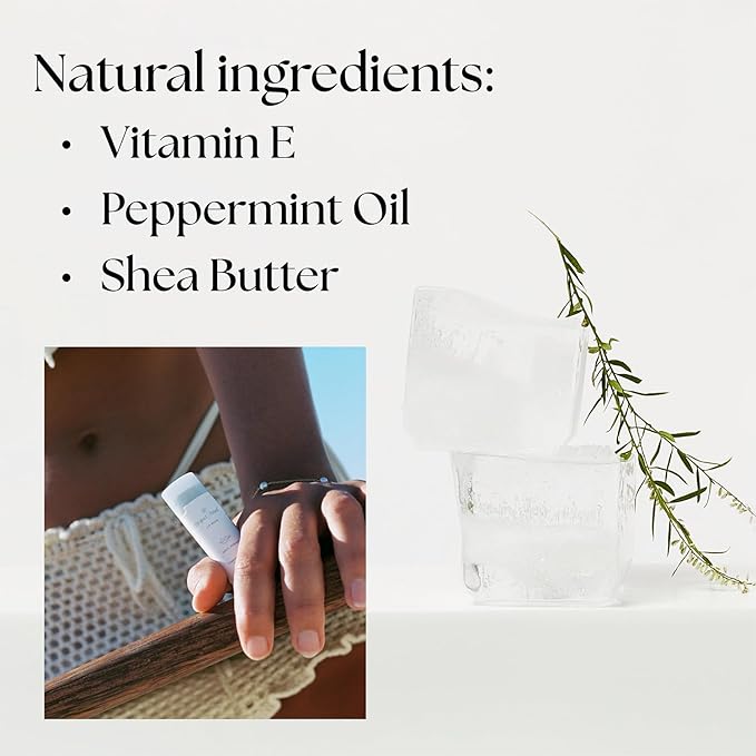 Cooling Lip Balm w/Organic Peppermint, Shea Butter, Vitamin E, Hydrating Chapstick, Soothe Dry Sunburnt Lips, After Sun Care, 2 Pack