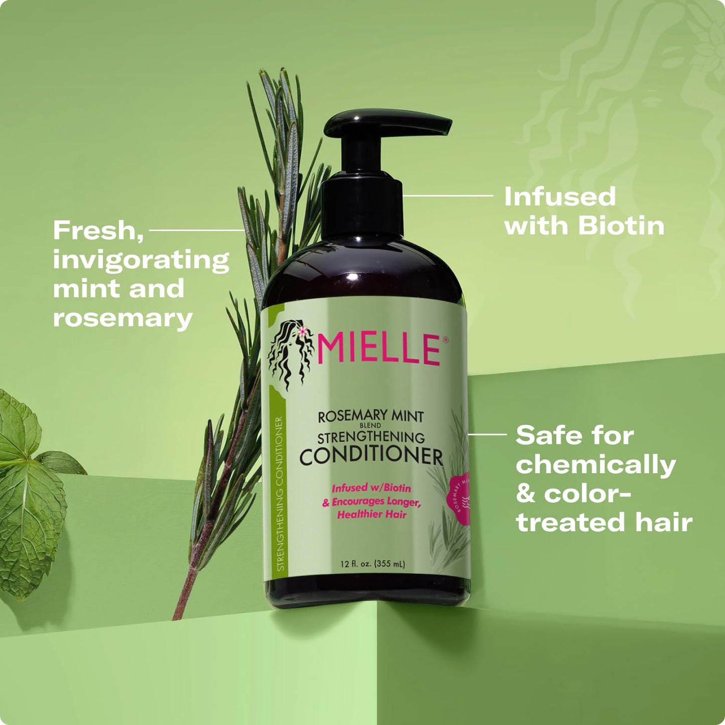 Mielle Organics Rosemary Mint Strengthening Hair Conditioner - Detangling & Hydrating Conditioner to Help Increase Manageability - Infused with Biotin to Support Longer, Healthier Strands (12 oz)