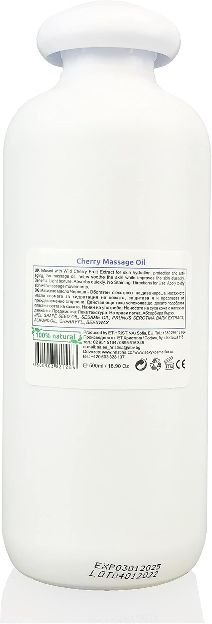 Massage Oil with Cherry Scent for Relaxing, Body Massage, Skin Care | Infused with Grape Seed, Sesame and Almond Oil | Sensual Massage Lotion moisturising for Massage,500ml