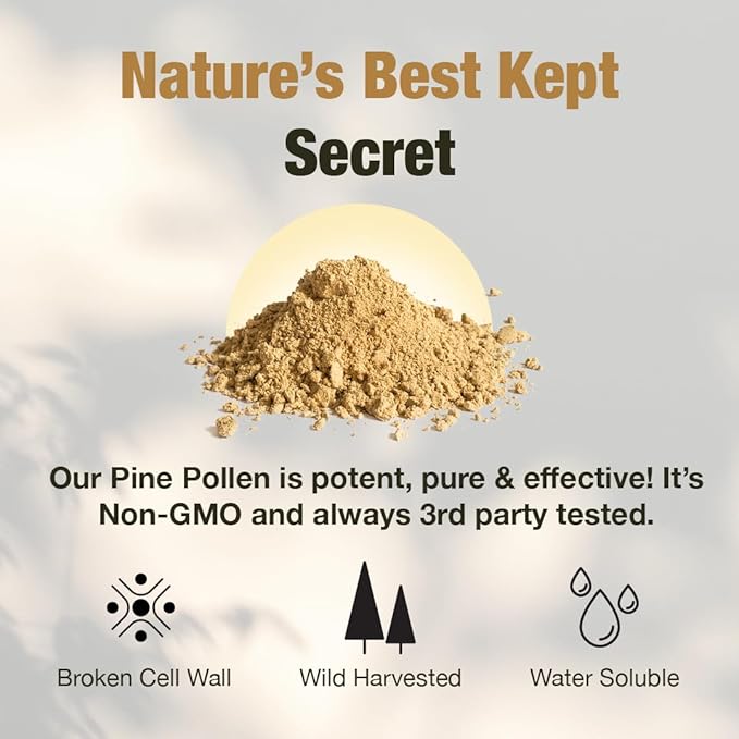 Pine Pollen Powder Wild Harvested - 99% Cracked Cell Wall (4oz/114g) Supports Healthy Energy & Longevity
