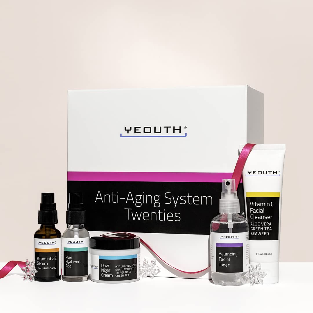 YEOUTH Skin Care Set: Hyaluronic Acid Serum for Face, Vitamin C Facial Serum, Face Cleanser, Toner & Cream, Hydrating Skin Care Kit 5-Piece