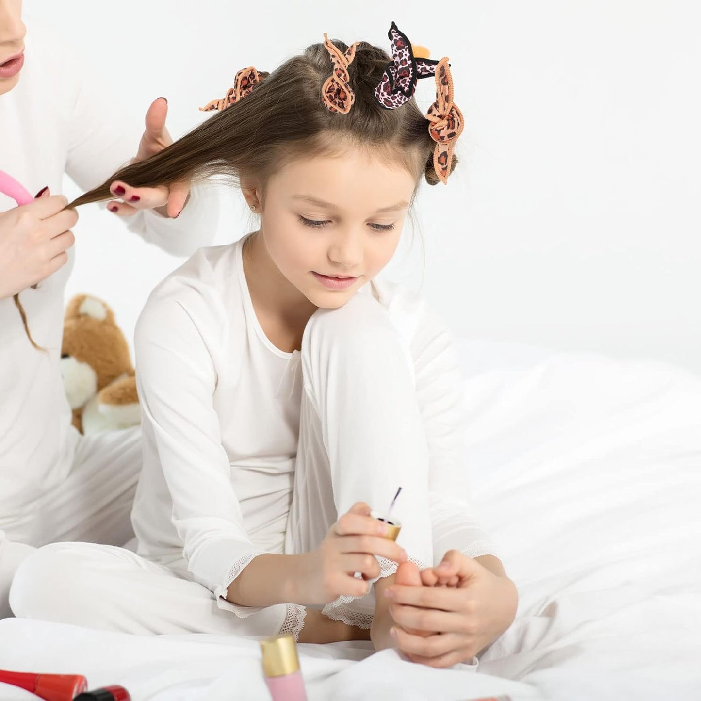 Bememo 40 Pieces Soft Curlers Hair Rollers Pillow Rollers for Hair Satin Sponge Curlers to Sleep in Overnight Heatless No Heat for Long Short Foam Rag Large Styling Tools(Leopard)