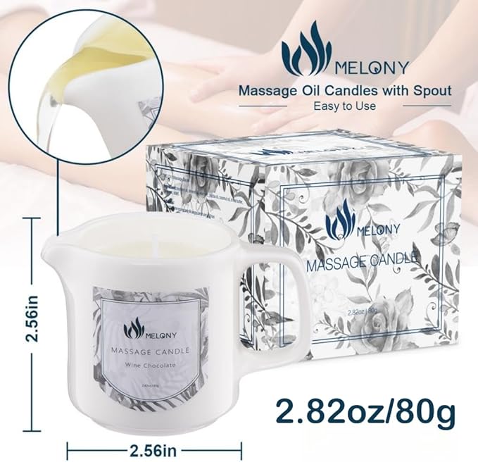 MELONY Soy Massage Oil Candle | Wine Chocolate | Low Temp | 2.82 OZ / 80G | Perfect Intensive Skin Treatment Candle | Nourishing with Almond Oil, Shea Butter & Cocoa Butter | Massage & Moisturise