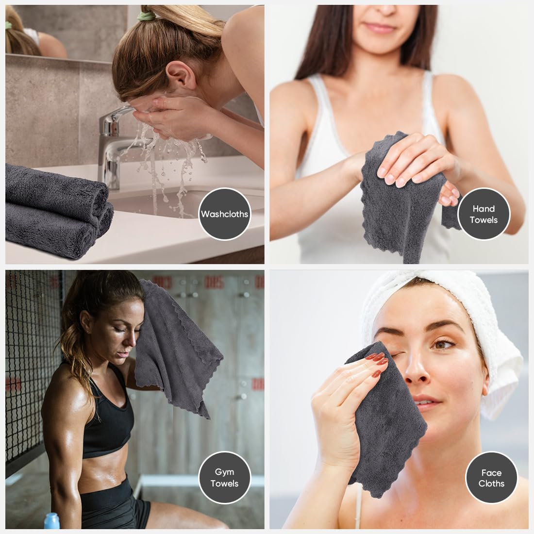 Orighty Washcloths 48 Pack, Ultra Soft Face Cloths 12 x 12 inch, Absorbent & Quick Drying Coral Velvet Washcloth Bulk, Multi-Purpose Face Cloth for Household, Cleansing and Sport (Grey)