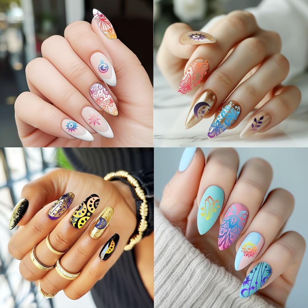 3Pcs Moth Nail Stamping Plate Set Butterfly Sun Moon Eyes Crystal Stainless Steel Nail Stamp Templates Clear Silicone Nails Stamping with Stamper Scraper for Manicure Printing