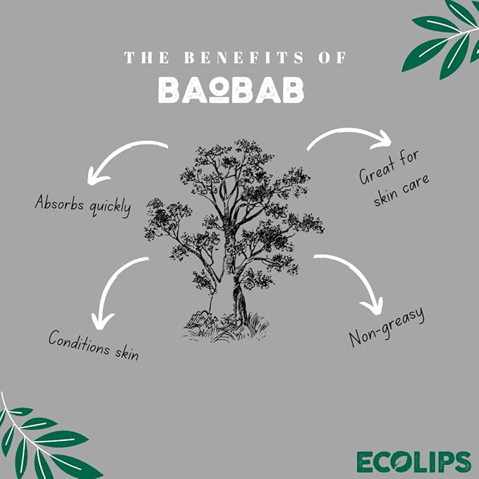 Eco Lips GOLD 100% Organic Lip Balm with Baobab - Soothe and Moisturize Dry, Cracked and Chapped Lips - 100% Plastic-Free Plant Pod Packaging (6 Tubes)