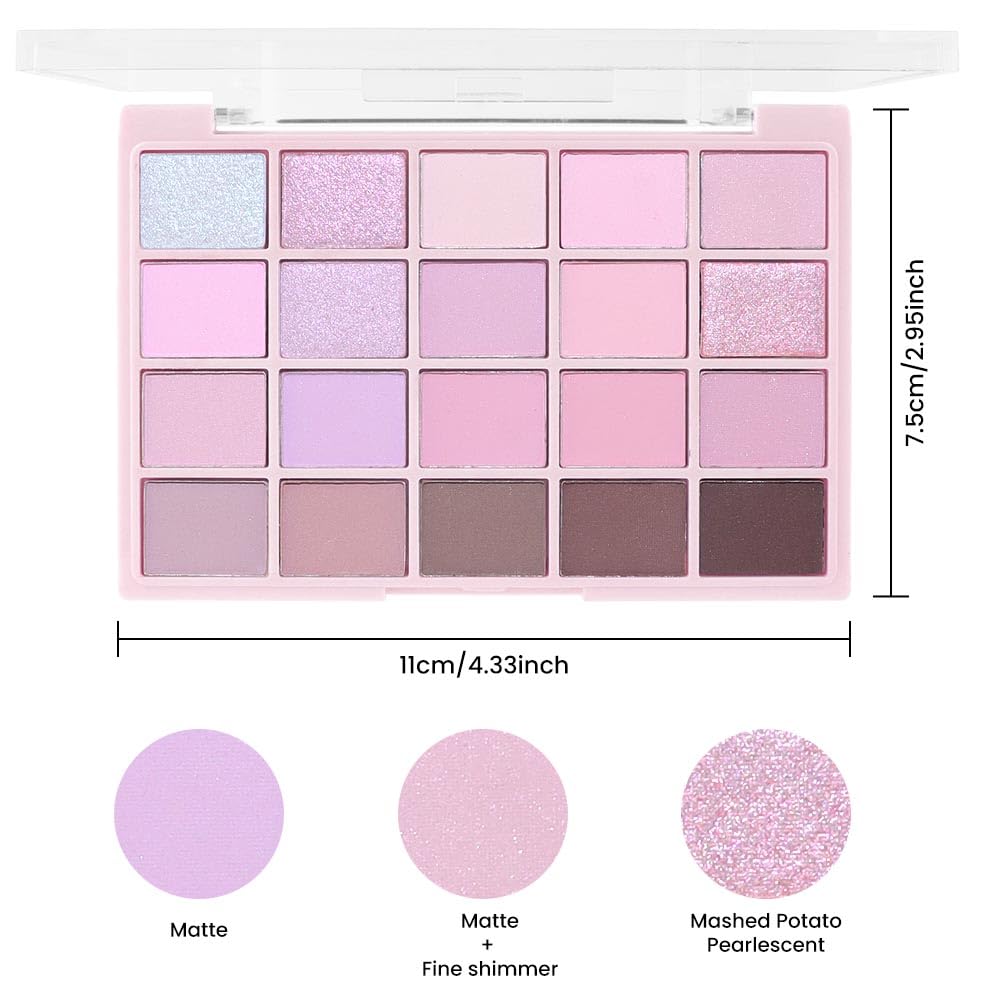20Colors Light Purple Pink Nude Basics Matte Eyeshadow Palette,Eye Shadow Travel Makeup Palette all in one Long Lasting Waterproof,Great for Travel Gift Kit