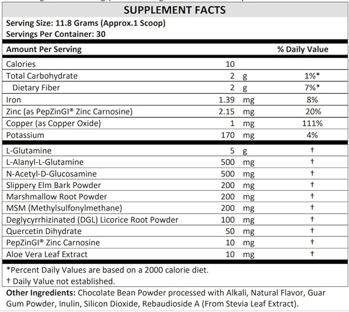 TERRA ORIGIN Healthy Gut Chocolate | 30-Servings with L-Glutamine, Zinc, Glucosamine, Slippery Elm Bark, Marshmallow Root and More!